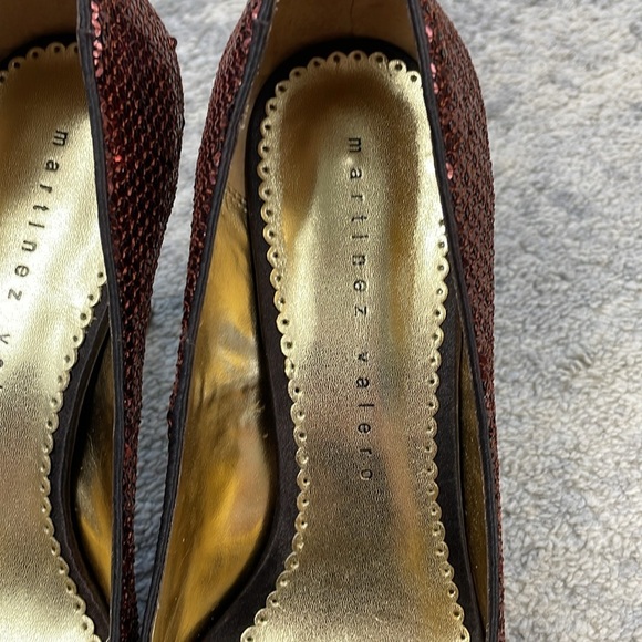 Martinez Valero Whisper Sequin Pumps Heels Peep Toe Brown Sparkle Party 8.5 - Picture 4 of 12